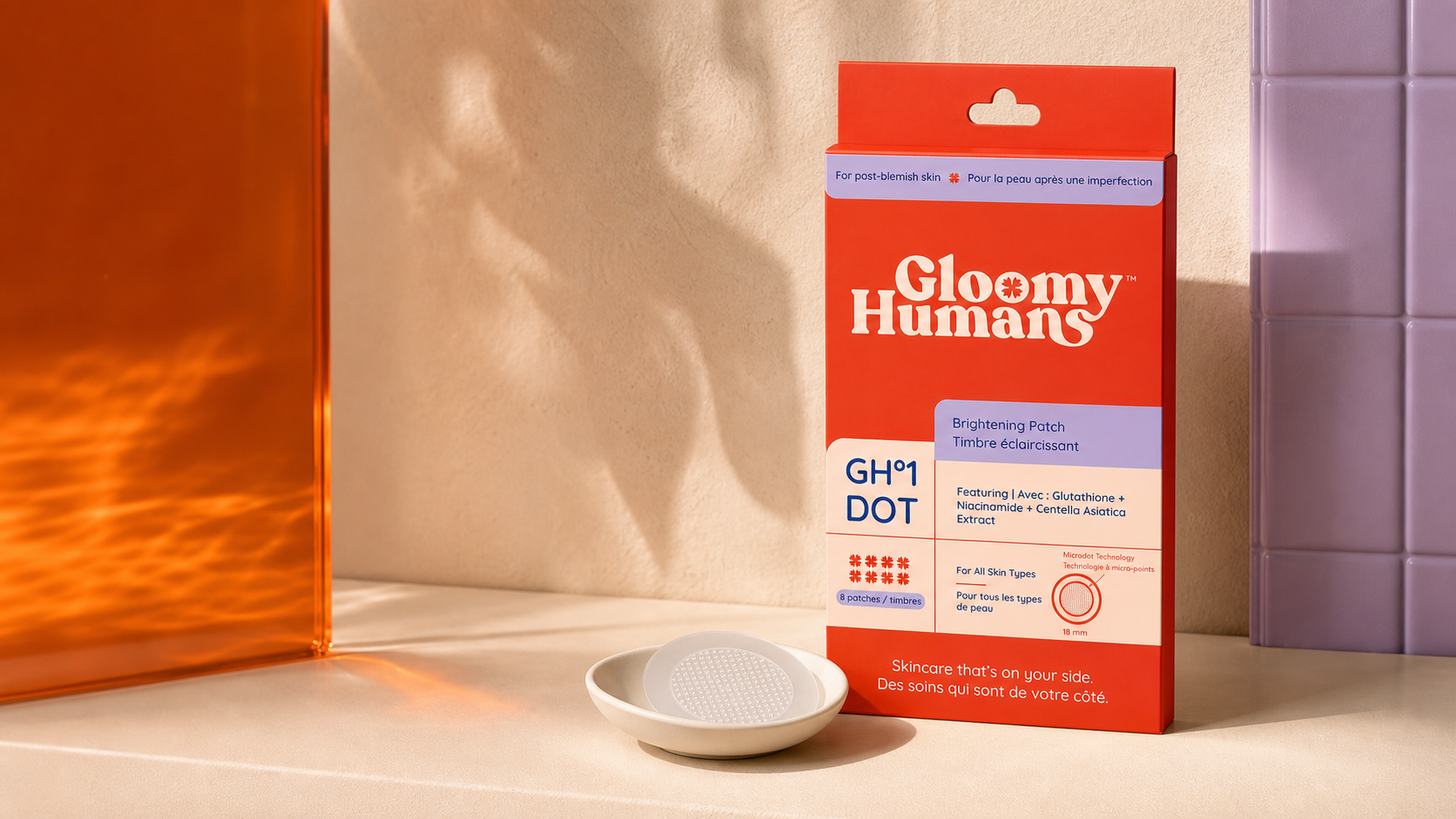 Layered orange, cream and lavender GH°1 DOT campaign arrangement